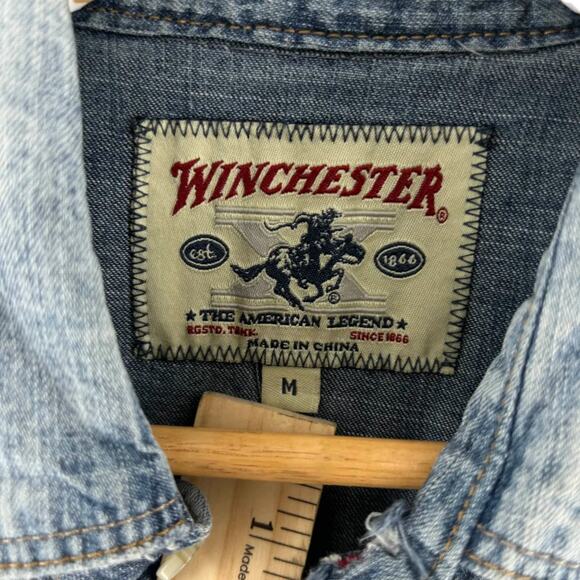 Vintage Y2K Winchester Denim Sleeveless Shirt Vest Mens M Western Snap Button - Picture 2 of 9